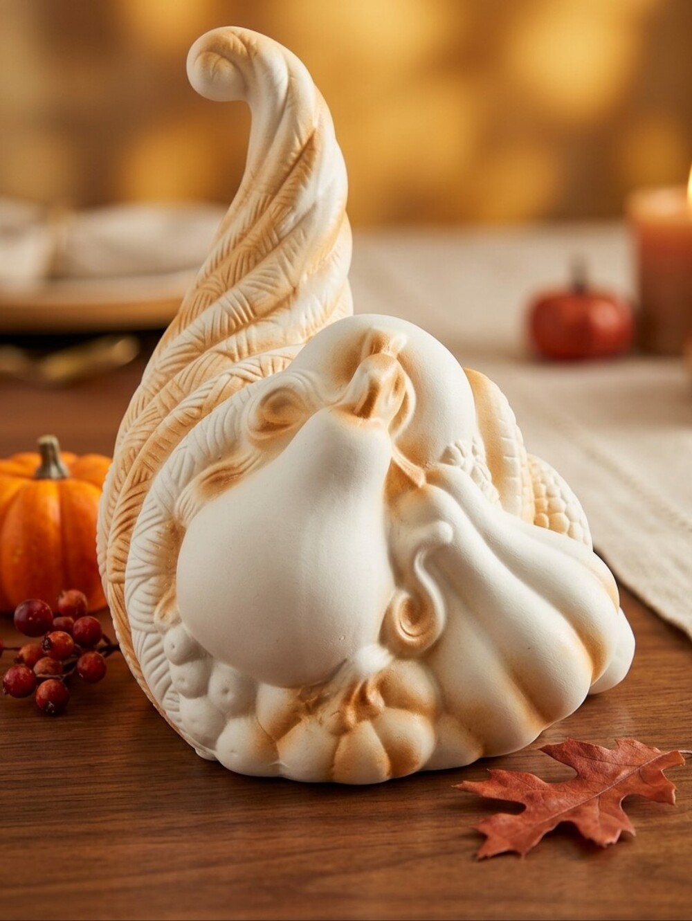Decorative Cornucopia Thanksgiving Ceramic Light Up